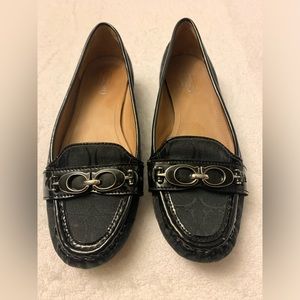 COACH Enrica Black Canvas Leather Logo Flats Loafers Shoes Womens 6.5 B